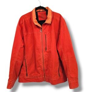L.L.Bean Cotton Jacket Full Zip Barn Coat Orange‎ Fleece Lined Mens L REG